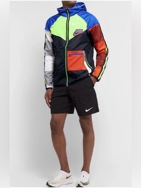 Nike Men’s Colorblock Hooded Windbreaker Jacket - Blue/Neon Green/Orange/Black